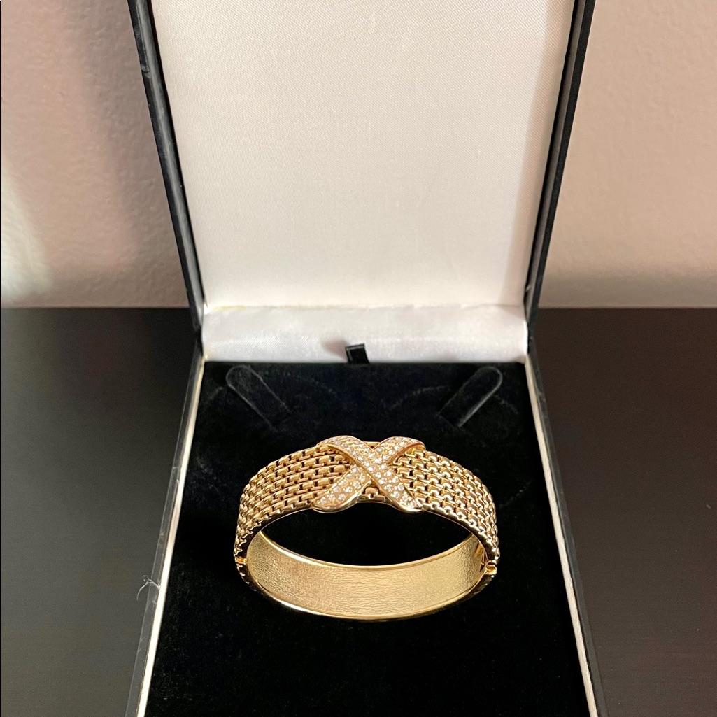 Gold-Tone Crystal Bracelet Closing Cuff